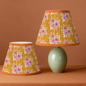 Gerrii Floral Pleated Lamp Shades Set of 2, 5 x 9 x 7 Inch Boho Vintage Cotton Lampshades Small Spider Fitter Replacement Lamp Shades Cozy Cottage Decor for Table Home Bedroom Living Room(Pink Rose), 5" top x 9" bottom x 7" 
