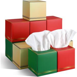 Fourluoo 12 Pack Facial Tissues Cube Boxes Face Box 600 Sheets 3 Ply Soft Paper Square Tissues Bulk for Car Pocket Toilet Household Bedroom Family(Red Green Gold)
