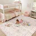 Garvee Pink Girls Bedroom 6x9 Area Rugs for Living Room, Boho Vintage Non-Slip Washable Low-Pile Stain Resistant Soft Carpet for Bedroom Home Office Nursery Kitchen Room Decor