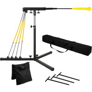 Baseball Softball Swing Trainer with 4 Power Bands, 31-43 In Adjustable Baseball Hitting Trainer with 3 Ground Nails, Sandbag, Carry Bag. Baseball Training Equipment Improve Power,Speed,Coordination
