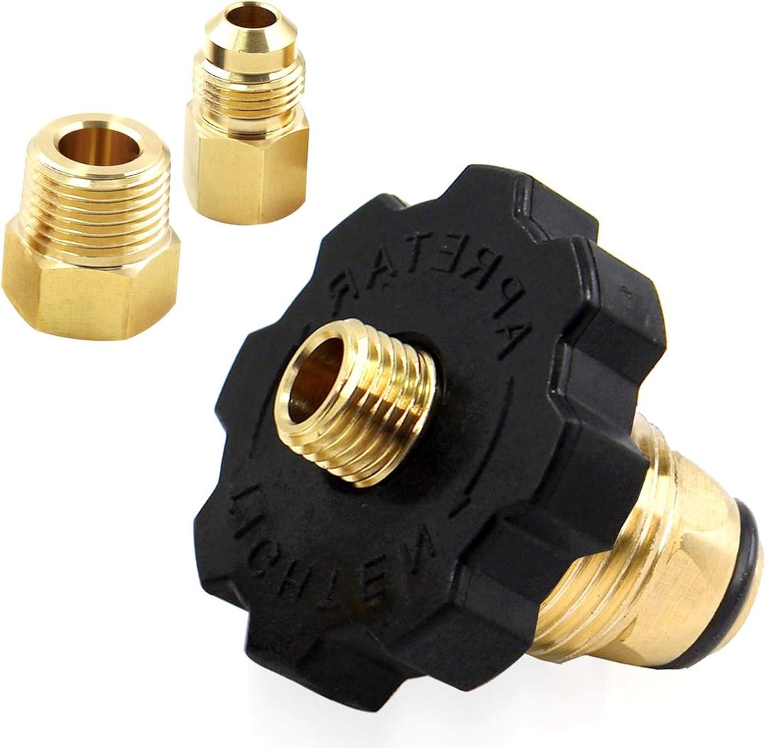 MENSI Soft Nose POL Propane Gas Cylinder Tank Adapter Plug Valve Full Flow for 50lbs Tank with 3/8"Male Flare and 1/2" Male NPT Converter Fitting for Two Stage Propane Tank Gold
