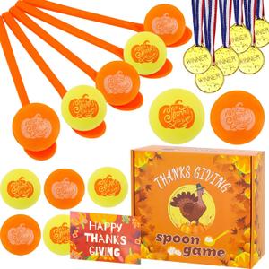 Thanksgiving Party Game Spoon Race Game Set 24 Thanksgiving Themed Balls and Spoons for Boys Girls Adults Thanksgiving Fall Festival Party Favors, Family Classroom Activities Supplies