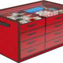 Dicasser Christmas Ornament Storage with 8 Tray Dividers-Adjustable for 128-3 72-4 32-6 Holiday Ornaments, Fit Many Sizes Ornaments (Body Red-Cover Clear)