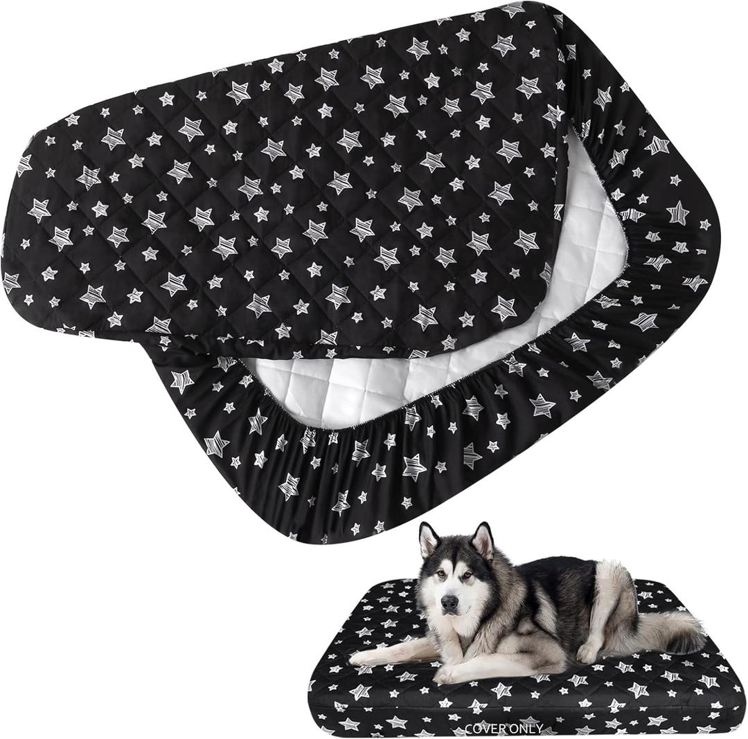 Waterproof Dog Bed Covers Replacement Washable Pet Hair Easy to Remove, Noiseless Quilted Puppy Pet Bed Cover Lovely Black Star Print 44x54 Inches, for Dog/Cat, Cover Only
