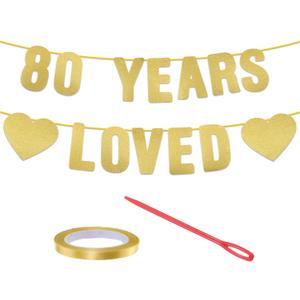 Gold Glitter 80th Birthday Decorations for Men Women, 80th Birthday Banner for Party Decor
