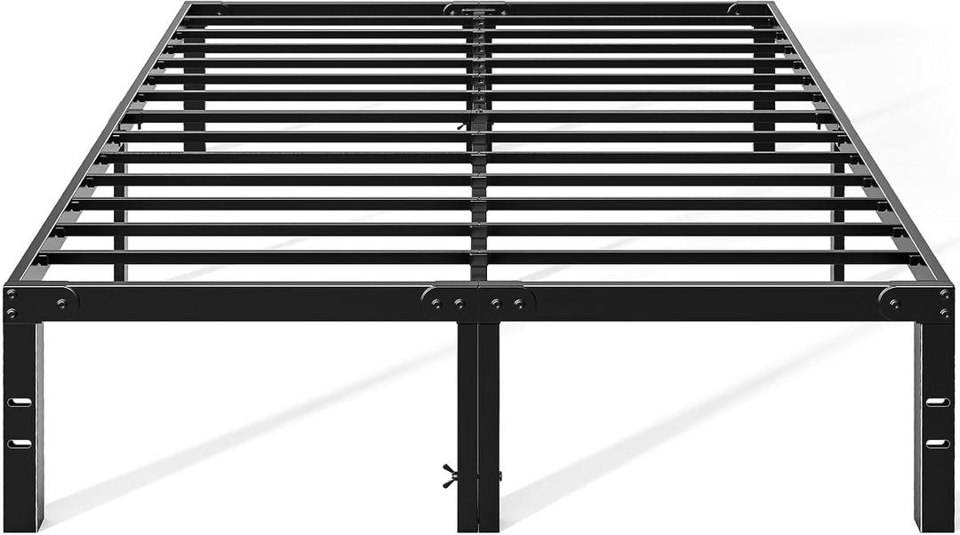 OLIXIS Metal Queen Bed Frame - 14in High with Storage Space, No Box Spring Needed with Sturdy Steel Slat Support, 2200LBS Heavy Duty for Easy Assembly, Black for Bedroom