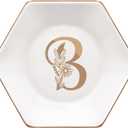 CARAKNOTS Initial Jewelry Dish for Women-Ceramic Ring Holder for Watch Earrings, Mothers Day Gifts for Mom, Wedding Engagement Bridesmaid Monogrammed Trinket Tray with Floral Gift Box (White Letter B)