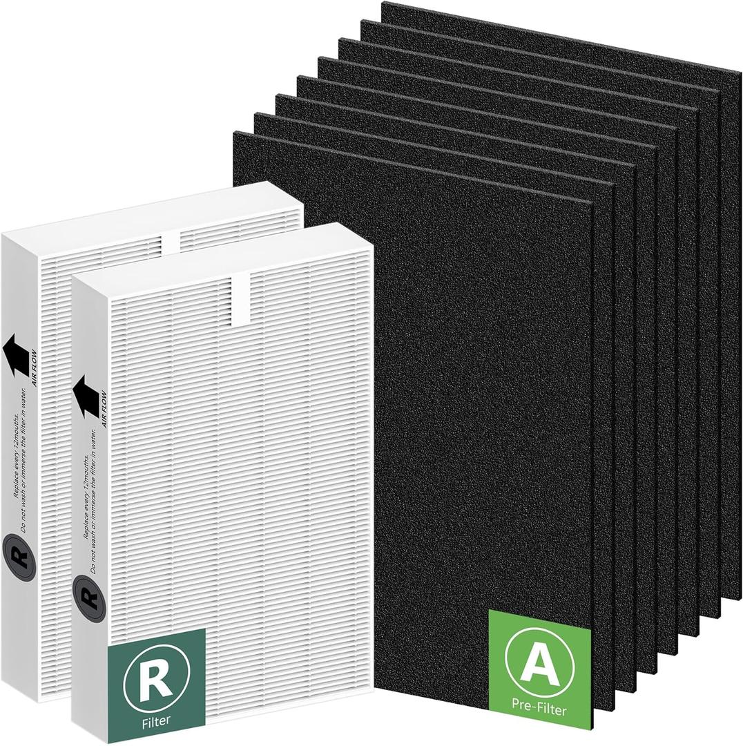 HPA100 Replacement Filters for Honeywell HPA100 HRF-ARVP100 Series Air Purifier HPA094, HPA104, HPA105, HPA3100 and HPA5100, Funmit 2 Pack Filter R and 8 Pack A Carbon Pre-Cut Pre-Filters