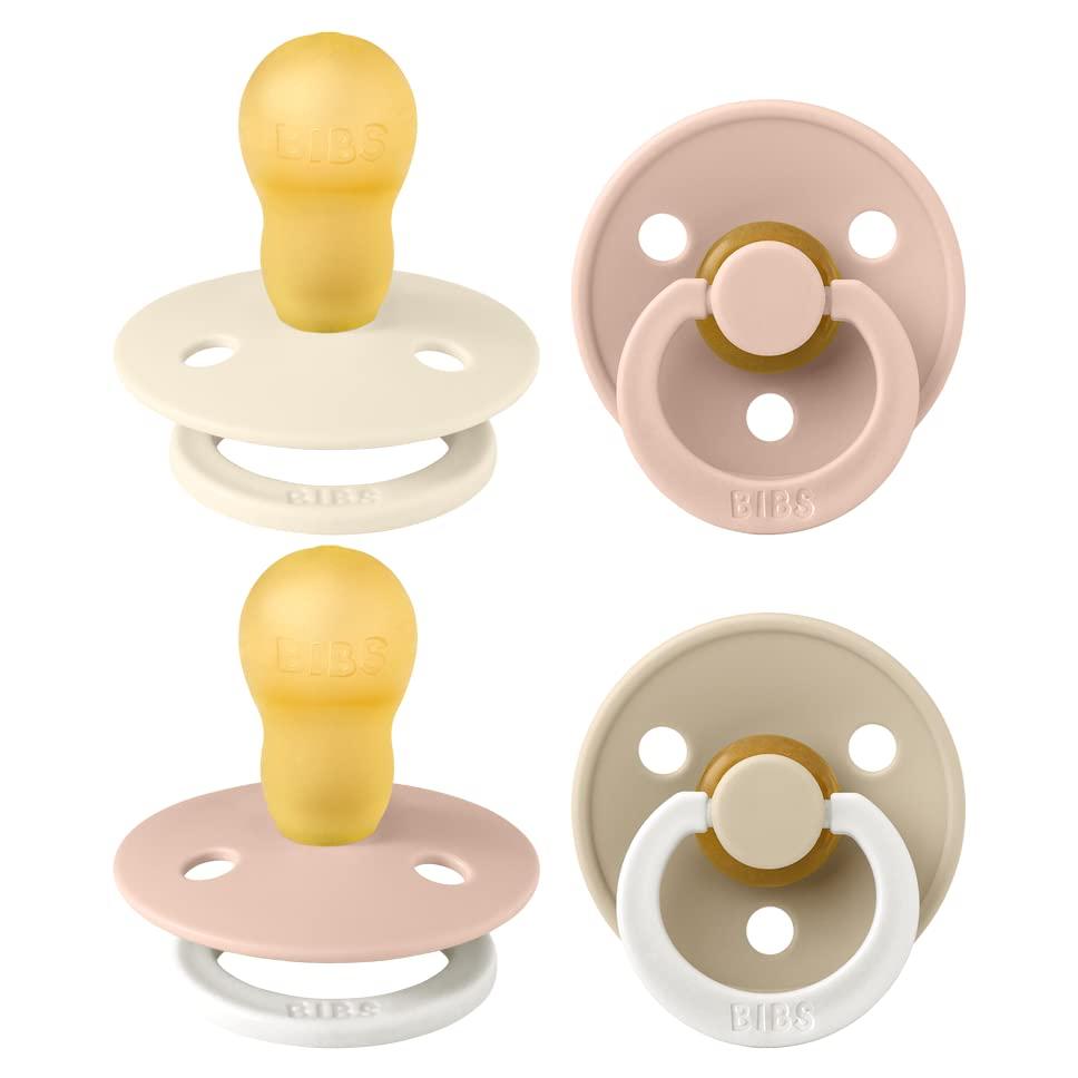 BIBS Colour Soother 4-Pack | BPA Free Dummy Pacifier | Round Nipple | Natural Rubber Latex | Made in Denmark | Size 18-36 Months | Blush Glow Mix