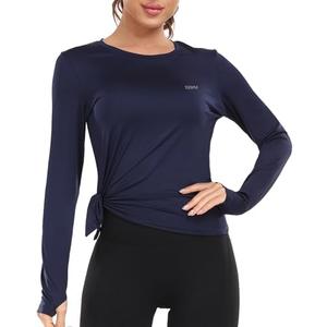 TZDNI Long Sleeve Workout Tops for Women UPF 50+ UV Protection Sun Shirts Quick Dry for Running Hiking with Thumb Hole L