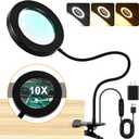 10X Magnifying Glass with Light and Timer, 2 in 1 Magnifying Desk Lamp, 3 Color Modes 10 Dimmable Brightness, Flexible Gooseneck Magnifier with Light for Craft Hobby Painting Sewing Close Work