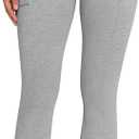 OQQ Women Pants Soft Active High Waist Crossover Flared Trousers with Pockets (X-Large, Heather Grey)