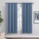 Blue Linen Blackout Curtains 63 Inch Length 2 Panels Set for Bedroom Living Room Grommet 100% Black Out Linen Drapes Room Darkening Window Curtains 63 Inches Long Stone Blue