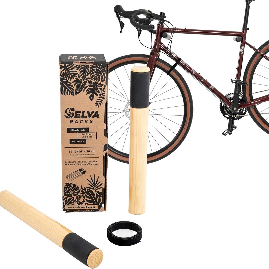 SELVA Rack - Wooden Wall Mount for Bicycle. in Different Sizes and 3 Colors: Natural Pine, Black and White (Natural Pine, 11" 13/16)