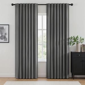 ANRODUO Rod Pocket and Back Tab Pleated Blackout Curtains with Hooks, Rings, Grey Curtains 96 Inches Long 2 Panels, Thermal Insulated Room Darkening Living Room Bedroom Curtain, 42x96 Inches