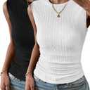 Zeagoo Women's 2 Pack High Neck Slim Fitted Basic Tank Top Knit Textured Sleeveless Blouses Medium