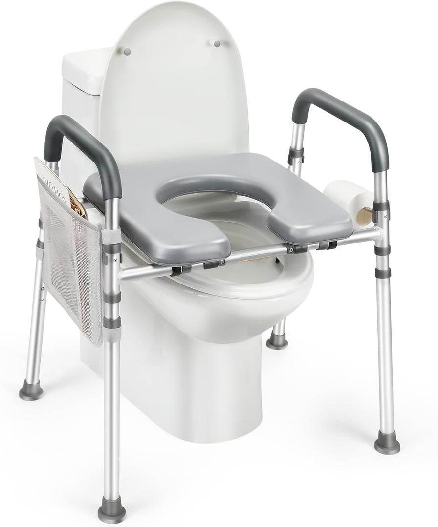 Raised Toilet Seat with Handles, 500lb Handicap Toilet Seat with Handles Over Toilet, Commode Chair with Adjustable Height & Width, Toilet Seat Risers for Seniors, Elderly, Handicap