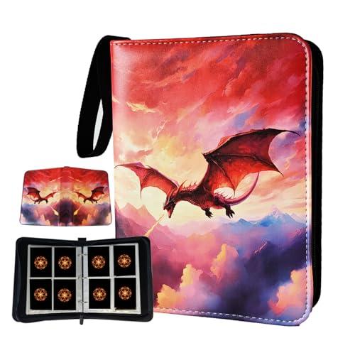 Card Binder 4 Pocket, 400 Pockets Zipper Card Binder Album, 3-Ring Card Holder Binder with Removable 50 Sleeves, Card Folder for MTG, TCG, Yugioh Cards, Sports Cards (Fire Dragon)