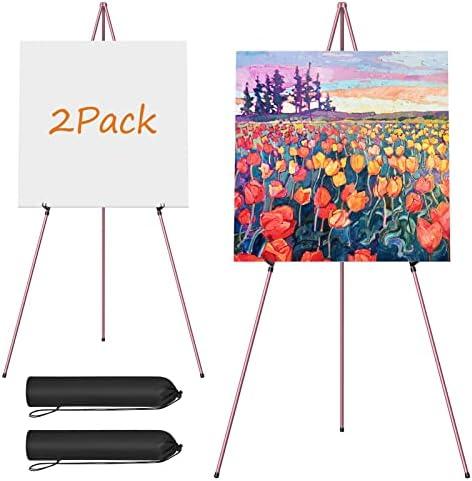 Easel Stand for Display, Aredy 63" Portable Painting Easel, Lightweight Metal Easels for Painting Canvas, Wedding Sign (2 Pack, Pink)