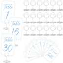 Thenshop 31 Sets Table Number Cards with Holders, 1-30 Numbers Head Table Card 2" Place Holder Stand for Wedding Anniversary Birthday Restaurant(Round,White, Blue)