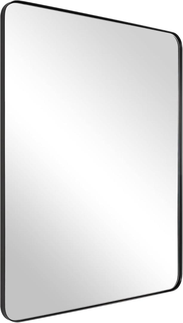 ANDY STAR Wall Mirror Brushed Nickel for Bathroom, 24x36x1 Rounded Rectangle Mirror with Stainless Steel Silver Metal Frame, Modern Bathroom Vanity Mirror, Black 
