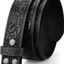TRIWORKS Western Belt Strap for Men without Buckle 1.5" Wide Floral Engraved Embossed Leather Belt Strap (Fit Size 29"-33")