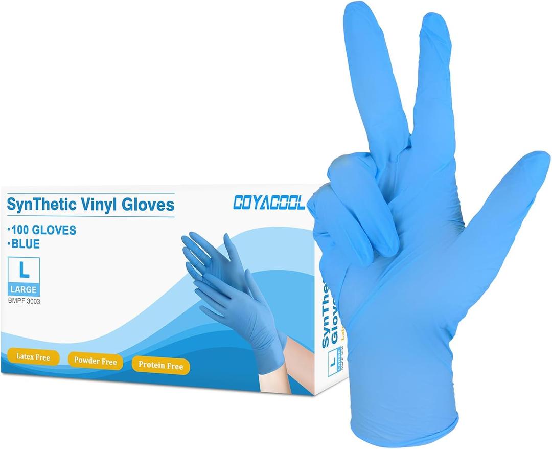 Disposable Gloves Large, Nitrile and Vinyl Blend Material Gloves, Latex Free, 4 Mil,100 Pc. - Food Grade Glove for Cleaning, Food Prep,Hair Dye,Tattoo, Blue