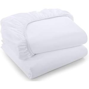 Bedding Twin Fitted Sheets - Bulk Pack of 2 Bottom Sheets - Soft Brushed Microfiber - Deep Pockets - All Around Elastic (White)