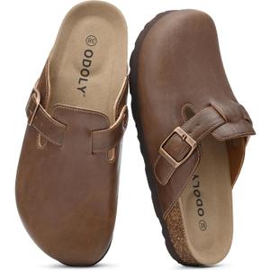 ODOLY Unisex Vegan Leather Clogs Womens Mens Cork Footbed Mules Slip on Potato Shoes with Arch Support ,Size 46