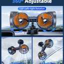Dual Head Suction Cup Car Cooling Fan for Window Dashboard, 4000Mah Battery Powered Rechargeable USB Car Fans That Blow Cold Air, Cooler for Semi Truck Rv Van Tractor Cab Vehicles without Ac