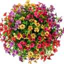 HyeFlora Artificial Faux Hanging Plants Flowers Basket for Summer Outdoor Outside Decoration, Fake Silk UV Sun Resistant Look Real Colorful Daisy Eucalyptus for Porch Home Patio Balcony Yard
