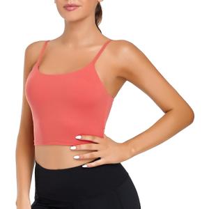 Lemedy Women Padded Sports Bra Fitness Workout Running Shirts Yoga Tank Top (Medium, Red Coral)