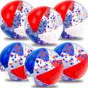 6 Pack 20 Inch Patriotic Inflatable Beach Balls Bulk, 4th of July Confetti Red White and Blue Large Beach Ball for Kids Adults 250th Anniversary Beach & Summer Pool Party Decorations Pool Toys Games
