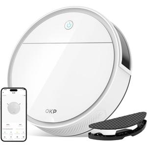 OKP K5 Pro Robot Vacuum and Mop, 3 in 1 Mopping Robotic Vacuum with 5000Pa Suction Power, 180 Mins Runtime, Quiet Design, Wi-Fi/APP/Alexa/Remote Control, Good for Hard Floors and Pet Hair Pick Up (Ivory)
