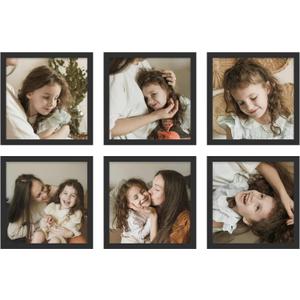 An&He 8x8 Picture Frames Set of 6, Displays 4x4 with Mat or 8x8 Without Mat Photos, Square Collage Wall Decor for Gallery, Tabletop & Wall Decor, Black
