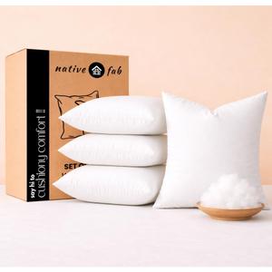 Native Fab Square Throw Pillow Inserts, Pack of 4, 12x12 Inches, White Polyester, Fluffy Decorative Cushion Fillers for Couch, Sofa, Bed, Chair, Back Support & Everyday Home Comfort