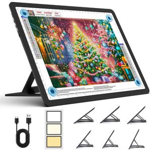 Heanolier Rechargeable A4 Light Board with Stand, 7100Lux Super Bright Magnetic Light Pad with Side Buttons, Wireless Light Box for Tracing, LED Light Table for Diamond Painting,Sketching,Drawing
