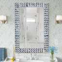 Chende Coastal Mirrors for Wall Decor, 36'' x 24'' Bathroom Vanity Mirror with Mosaic Frame, Elegant Blue White Mother of Pearl Mirror for Living Room, Dining Room, Fireplace, Entryway