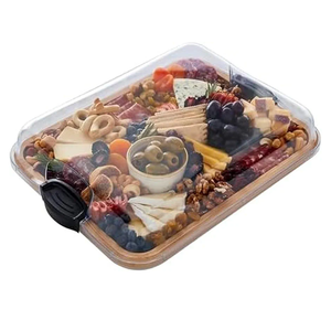 Farberware Build-A-Board Bamboo Cutting Board with Single Storage Compartment, Clear Locking Lid, Black Handles, Perfect for Charcuterie & Snacks