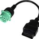 16 Pin Male to 9 Pin Female OBD2 OBDII to J1939 Green Type 2 Adapter Cable for Heavy Duty Trucks and Commercial Vehicles with OBD II Diagnostic Connector
