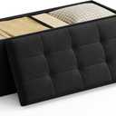 SONGMICS MAZIE Collection - 43 Inches Folding Storage Ottoman Bench, Ottoman Foot Rest, End of Bed Bench, Storage Chest, Load 660 lb, for Living Room, Bedroom, Entryway, Ink Black ULSF077B01