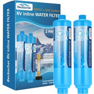 2-pack RV Water Filter, Advanced RV Inline Water Filter with Flexible Hose Protector, KDF&GAC Reduces Bad Taste, Odors, Chlorine, and Sediment, Camping Essentials for Fresh Drinking Water