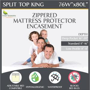 Encasement 76" x 80" - Waterproof Zippered Protector Hypoallergenic Premium Quality Bed Cover for Adjustable Beds and Split Head Mattresses (12"-16" Depth) (Split Top King 76x80 (14"))