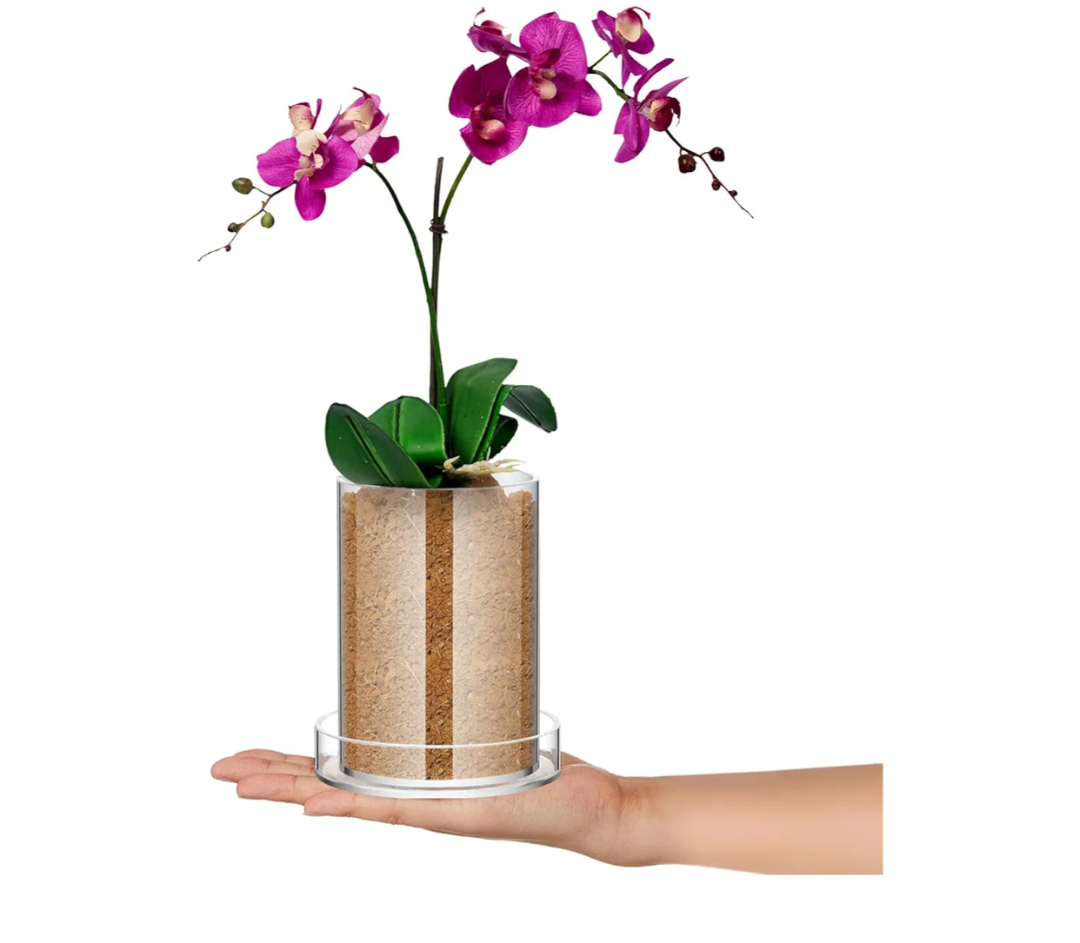 Clear Plant Nursery Pots Acrylic Orchid Pots with Drainage Holes and Tray Transparent Planter for Indoor Plants, Succulents, Herb, Flowers and Cactus Decorative(3.5 Inches,Circle)