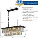 Weesalife Crystal Chandeliers for Dining Room 11-Light Black Modern Chandelier Rectangle Contemporary Pendant Light Fixture for Kitchen Island Bar L33.5 Inch