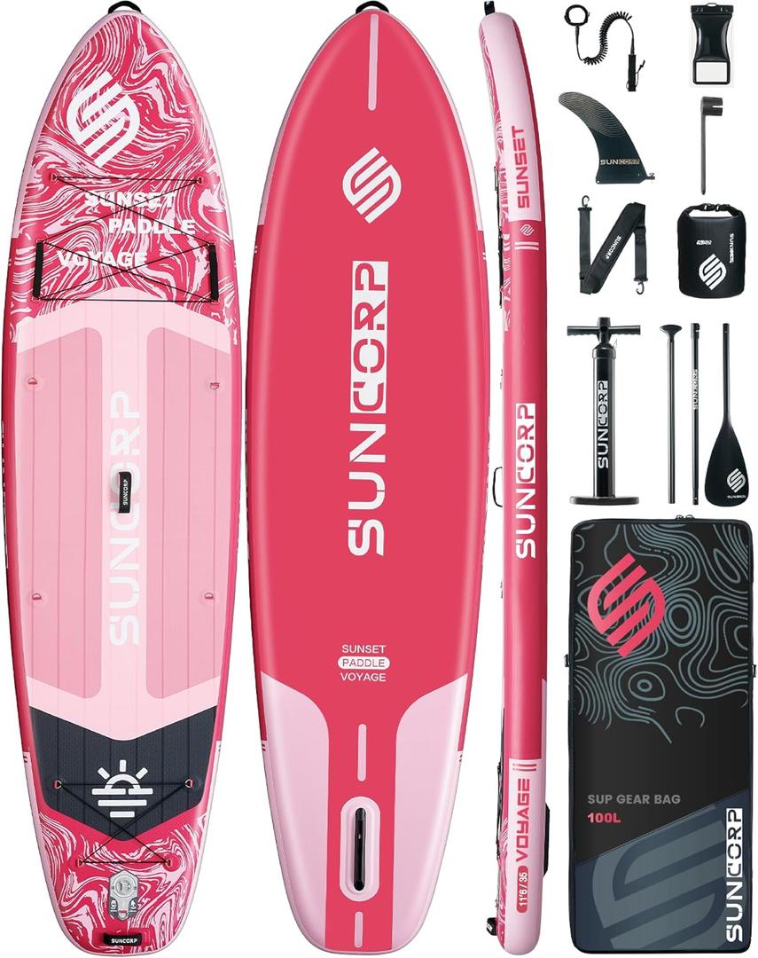 Suncorp 11.6'x35'' Inflatable Paddle Board, Extra Wide Stand-up Paddleboards, 450lbs Capacity, Inflatable SUP, Dual-Action Pump, 100L Backpack, 9 Plus Kits for Family, Fishing, Yoga&All Skill Levels