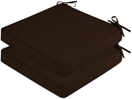 SK Studio Outdoor Chair Cushions for Patio Furniture, Set of 2 Waterproof Square Corner Memory Foam Patio Chair Cushion with Adjustable Ties Outdoor Seat Cushions, Dark Brown, 20x20x4
