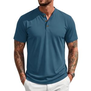 MAGCOMSEN Men's Henley Short Sleeve Shirt UPF 80+ Lightweight T-Shirts Moisture Wicking Tee Casual Summer Basic Solid Shirt (Blue, S)