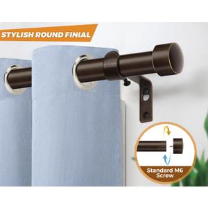 TONIAL Bronze Curtain Rod, Telescoping Splicing 3/4 Drapery Rod 32 to 86 Inch, Decorative Single Curtain Rods for Windows with Round Cap Finial