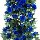 4 Pack (32FT) Artificial Rose Vine Fake Flowers Garland Hanging Silk Rose Ivy Plants Vine for Wedding Arch Party Garden Home Bedroom Office Wall Aesthetic Art Dcor (Royal Blue)